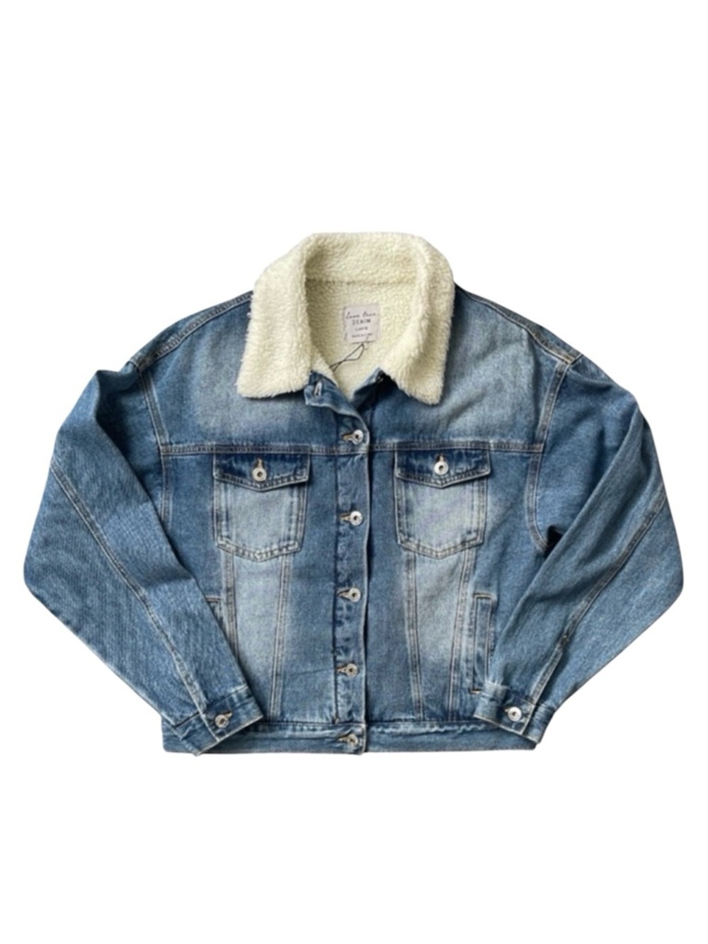 Love Tree Faux Fur Denim Jacket NWT Size Large Sherpa Trim